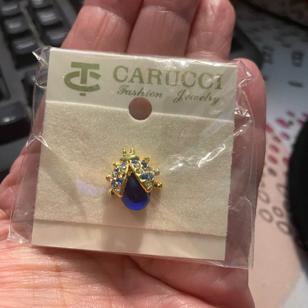 Lady bug pin Royal Blue Stone Jelly Belly brooch Carucci New
